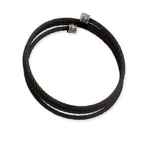    Black Plated Stainless Steel Rope Braided CZ Bracelet Jewelry