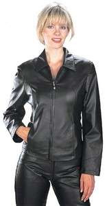 Black Designer Womens Short Zipper Leather Jacket M  