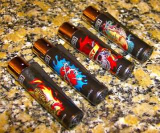 LOT OF 4 CLIPPER TATTOO REFILLABLE LIGHTERS   FULL SET  