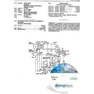  NEW Patent CD for AUTOMATIC FEED CONTROL SYSTEM FOR A 