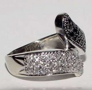18K White Gold By Pass Anniversary Ring White Black Diamond Size 7.75 