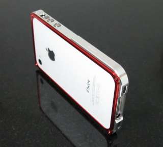 Silver/Red BLADE Metal Aluminum Bumper Case for iPhone 4 4G 4S + Free 
