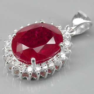 LUXURIOUS AAA BLOOD RED RUBY & WHITE SAPPHIRE 925 SILVER PENDANT 