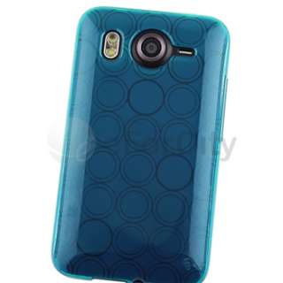 Blue TPU Gel Skin Case+Car Charger+Privacy Film For HTC Inspire 4G 