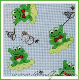   VTG Cotton Flannel Baby Boy Frog Fly Fishing Gingham Blue Green  