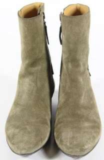   Olive Suede Pointed Toe Side Zip Stacked Heel Tall Ankle Boot Size 7 B