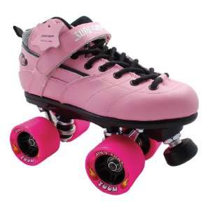 Sure Grip Rebel Pink Leather Boots with Pink Zoom Wheels Roller Derby 