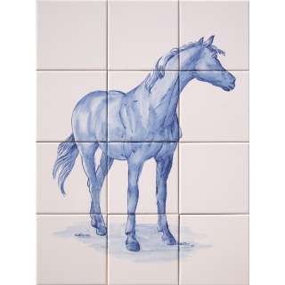 Portuguese Tiles Panel Mural TRADITIONAL BLUE HORSE  