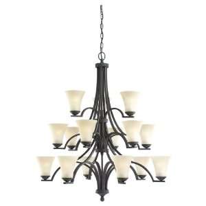   Somerton Chandelier with Cafe Tint Glass Shades, Blacksmith Finish