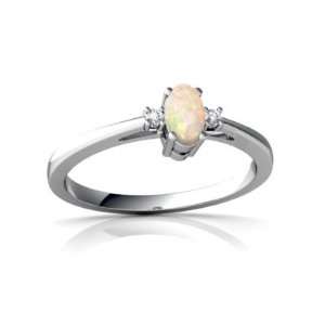  14K White Gold Oval Genuine Opal Ring Size 8: Jewelry