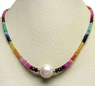 NEW PRETTY 14K GOLD FRESHWATER PEARL AND MULTI GEMSTONE NECKLACE (9 10 