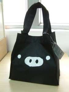 San X MonoKuRo Boo BLACK Pig HandBag / Tote / Shopping Bag / Lunch Bag 
