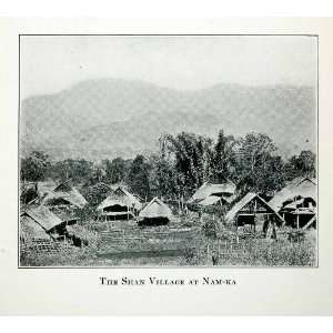  1920 Print Shan Village Nam Ka Thatched Roof Tai Ethnic 