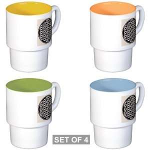   Stackable Coffee Mugs (4) Flower of Life Peace Symbol 