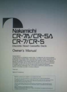 NAKAMICHI CR 7A CR 5A CR 7 CR 5 CASS DECK MANUAL BOUND  