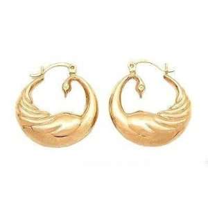  14K Gold Swan Hoop Earrings Bird Animal Jewelry 24mm 