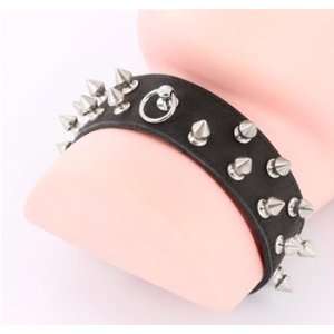   Rows of Studded Black Leather Choker Neck Collar  