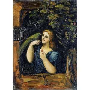  Oil Painting Woman with Parrot Paul Cezanne Hand Painted 