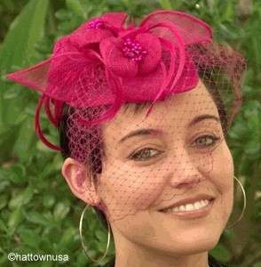 NEW Womens British Wedding Fascinator Hat w/ Face Veil Sinamay 