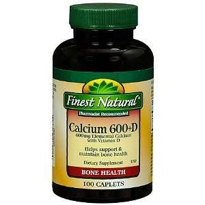  Finest Natural Calcium 600+D Caplets, 100 ea Health 