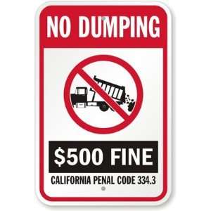  No Dumping, $500 Fine, California Penal Code 334.3 Diamond 