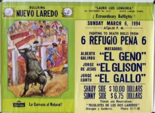 BF13 original Bullfight Poster from Nuevo Laredo Mexico, Alberto 