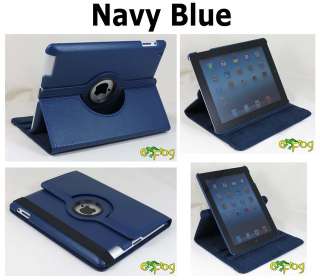New iPad 3 360 Rotating Magnetic Leather Case Smart Cover Stand Dark 