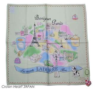   Handkerchief / Mini Scarf Map Eiffel Tower Stripes Green JAPAN  