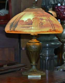 Signed Reverse Painted Classical Landscape PAIRPOINT Table Lamp  