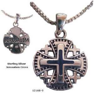 925 Sterling Silver Ornate Jerusalem Cross & Blue Lapis Necklace Women 