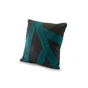  NOVICA Cotton cushion cover, Turquoise Paths
