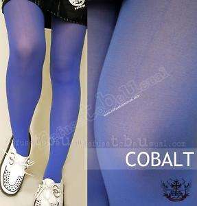 PUNK COLOR TIGHTS STOCKING PANTYHOSE OPAQUE COBALT BLUE  
