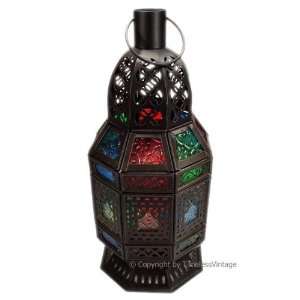  Moroccan Multi Color Antique Glass Candle Lantern / Lamp 