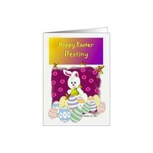  Happy Easter Destiny / Easter Bunny Coloring Eggs Card 