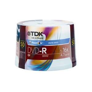  TDK White Inkjet Printable 16X DVD R Media 50 Pack in Cake 