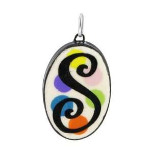  Sterling Silver Bail 29 x 19mm Oval Shaped Hand Painted on 