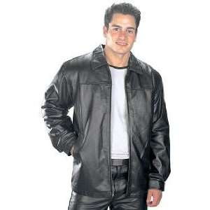  Black Classic Hip Length Zipper Leather Jacket Sz 2XL 