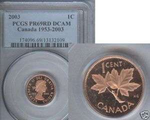 2003 CANADA ONE CENT PCGS PR69 RD DCAM 1953 2003  