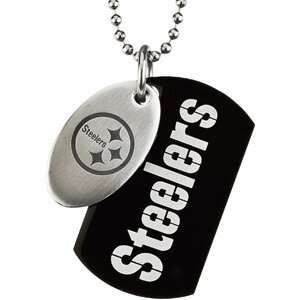   Steelers Team Name & Logo Double Dog Tag W/Chain CleverEve Jewelry