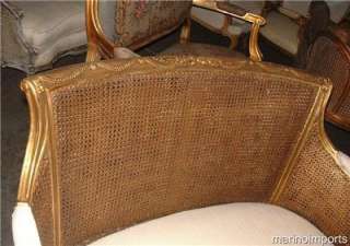 French Gilt Louis XVI Caned Cane Settee Canape Sofa  