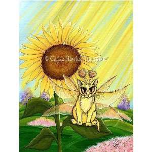 Summer Sunshine Fairy Cat by Carrie Hawks 8x10 Ceramic Art Tile with 