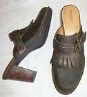 85 rockport moss brown leather mules clogs with heel s $ 34 99 