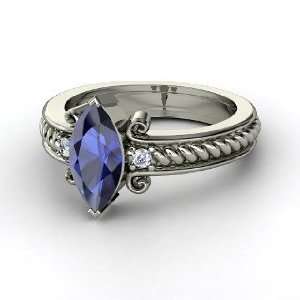 Catelyn Ring, Marquise Sapphire Platinum Ring with Diamond 