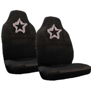 Pink Outline Star Gem Crystals Studded Rhinestone Bucket Seat Covers 