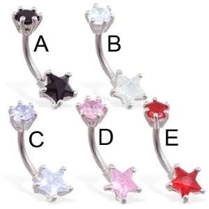  Double jewel pronged star belly ring, pink   D: Jewelry