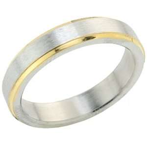  Stainless Steel Gold Tone Trim 4mm Band Ring   Women (Size 