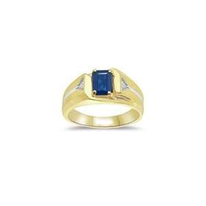  2 Diamond 7x5 mm Emerald Cut Sapphire Mens Ring in 14K Two 