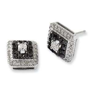   Sterling Silver Black and White Diamond Square Post Earrings Jewelry