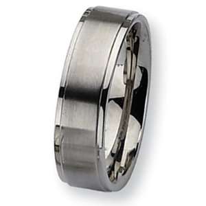 Chisel Ridged Edge Brushed and Polished Stainless Steel Ring (7.0 mm 