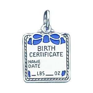    Sterling Silver Blue Enamel Birth Certificate Charm Jewelry
